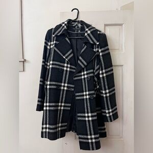Via Spiga Black and White Plaid Pea Coat